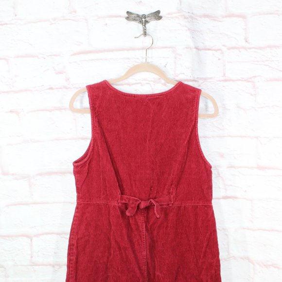 *Womens Red Cotton Sleeveless Button Front Corduroy Long Dress Size S - Picture 5 of 9